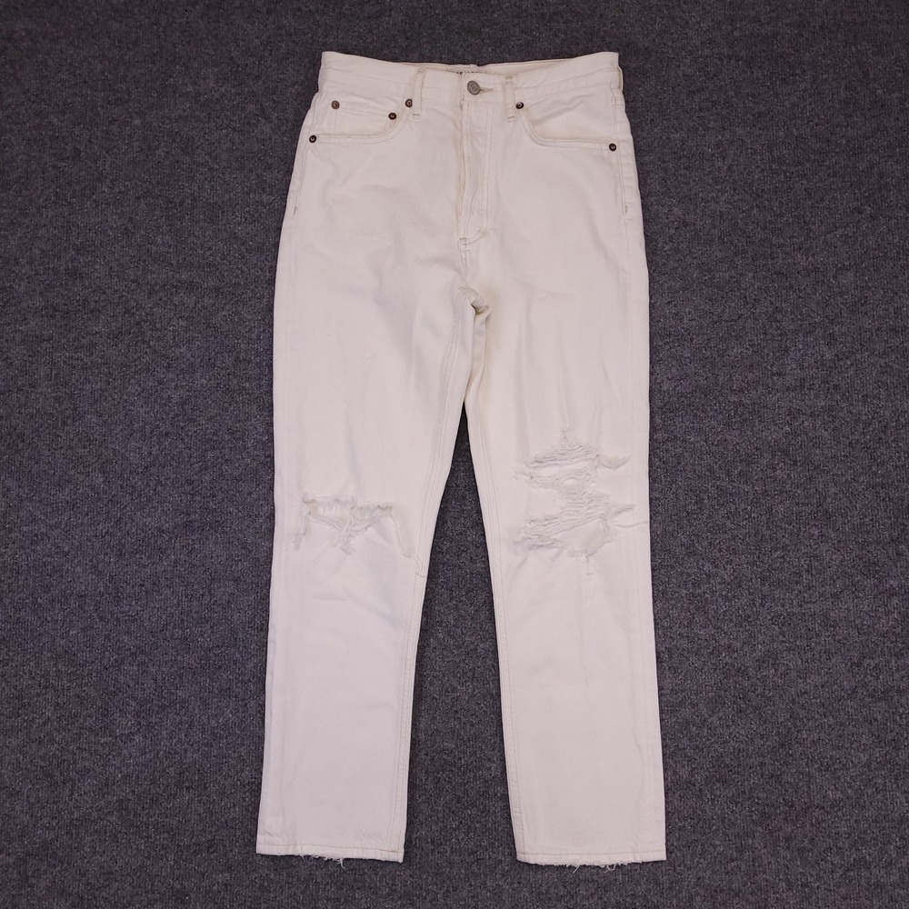 AGOLDE 90s High Rise Straight Sz 26x26 Ivory 100% Cotton Ripped Distressed Hem